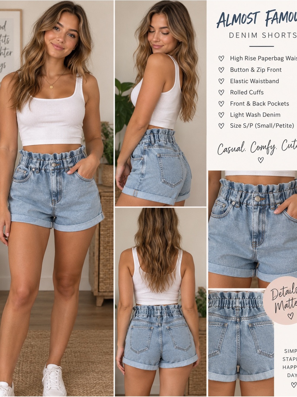 Almost Famous Paperbag Waist Denim Shorts – Size S/P